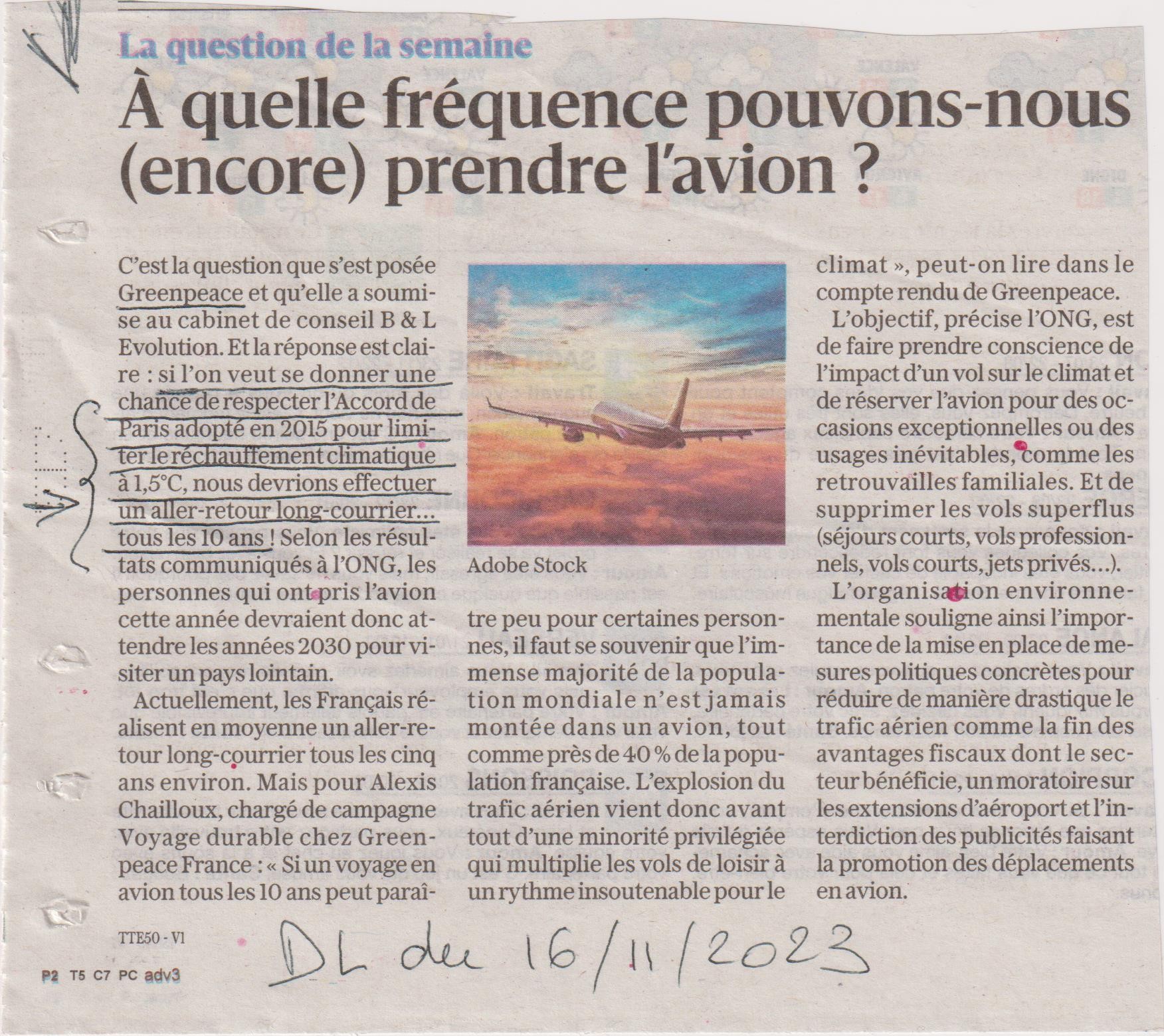 Frequence avion pour greenpeace